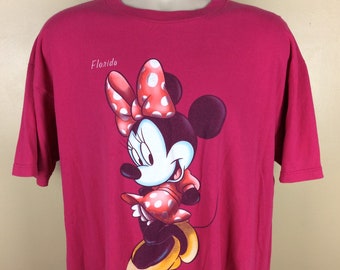 Vtg 90s Minnie Mouse Florida T-shirt Fuchsia Pink XL Sherry's