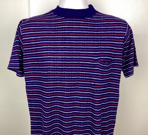 Vtg 60s Dutchmaid Striped Pocket T-Shirt Blue Red… - image 1