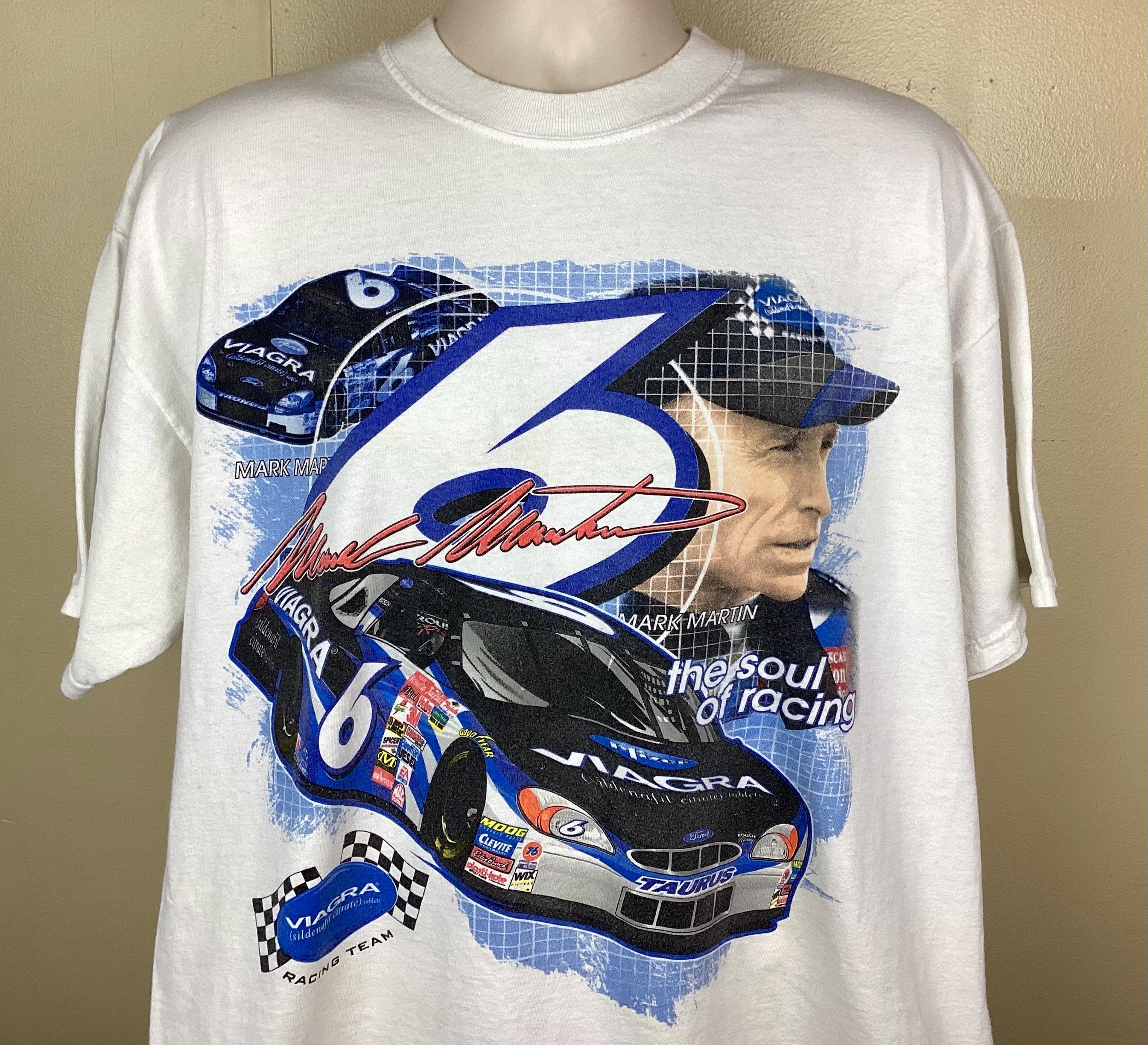 Vtg Early 2000s NASCAR Mark Martin Viagra Car T-shirt White XL Y2K 