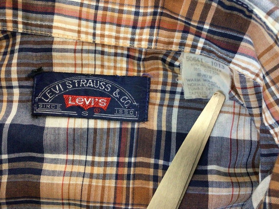 Vtg 70s 80s Levis Big E White Tab Plaid Button Down Western Shirt Vtg 70s 80s Levis Big E White Tab Plaid Button Down Western Shirt