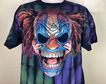 Vtg 2005 Liquid Blue Scary Clown All Over Print T-Shirt Black XL Y2K Aop