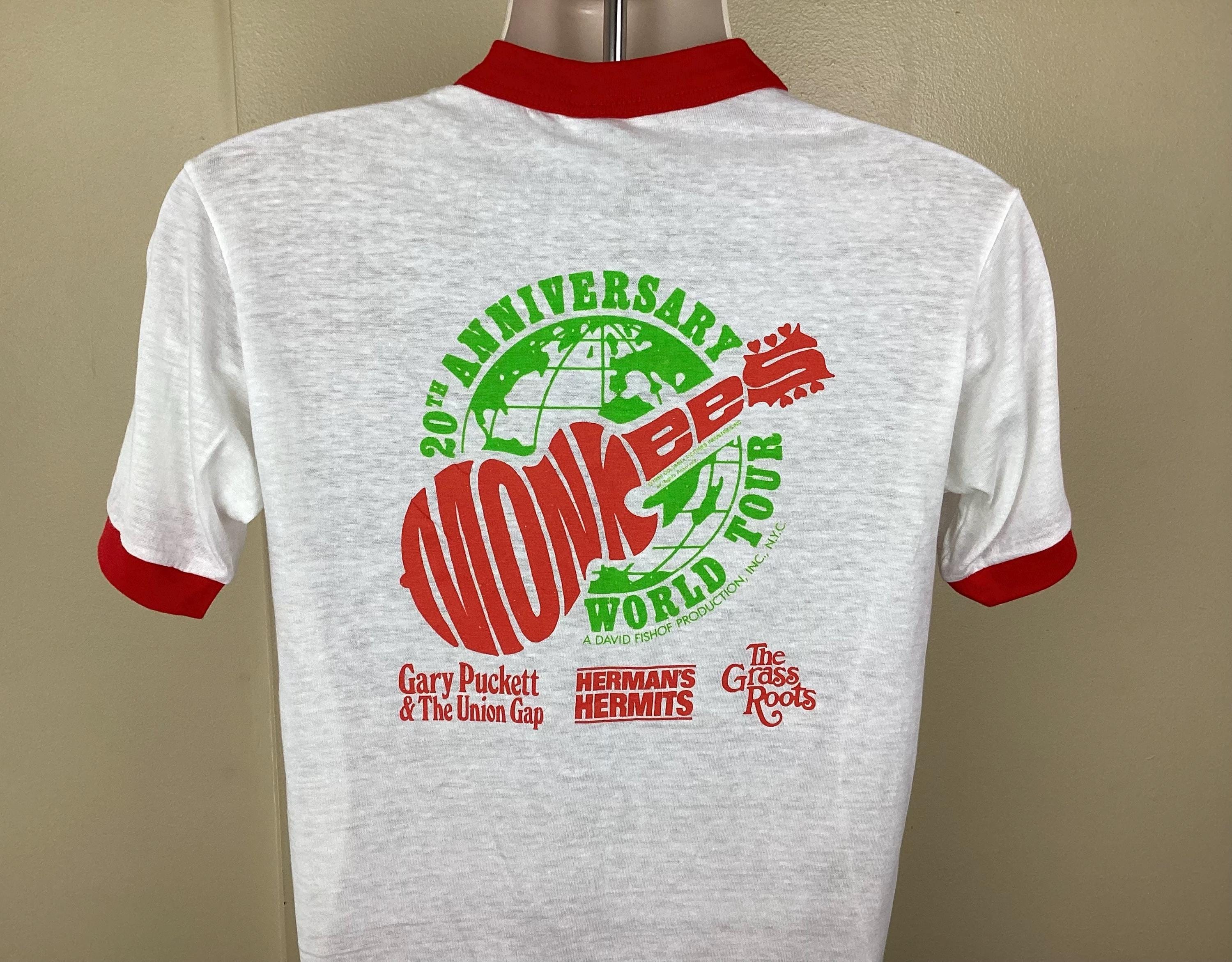 Vintage The Monkees Concert T-Shirt 1986 80s 60s Classic Rock Band TV Show  Single Stitch White Red Size M