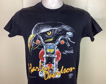 Vtg 80s 90s Harley Davidson Chopper T-shirt Black L/XL Single