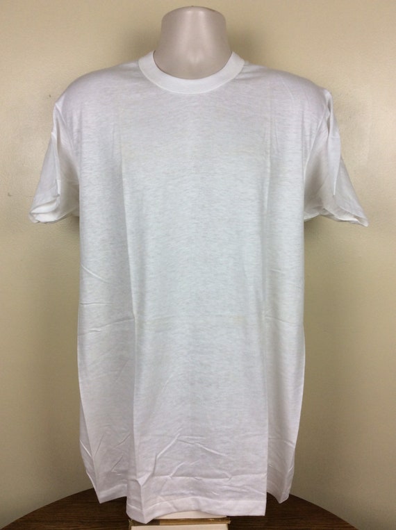 Vtg 60s Hanes Plain White T-Shirt L Blank Tee Cotton … - Gem