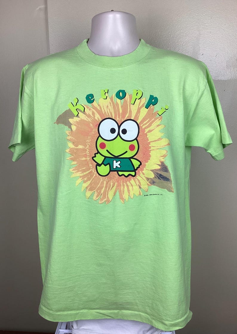 Vtg 1998 Sanrio Keroppi T-Shirt Green L 90s Japanese Animation Character Anime Japan Single Stitch Hello Kitty image 2