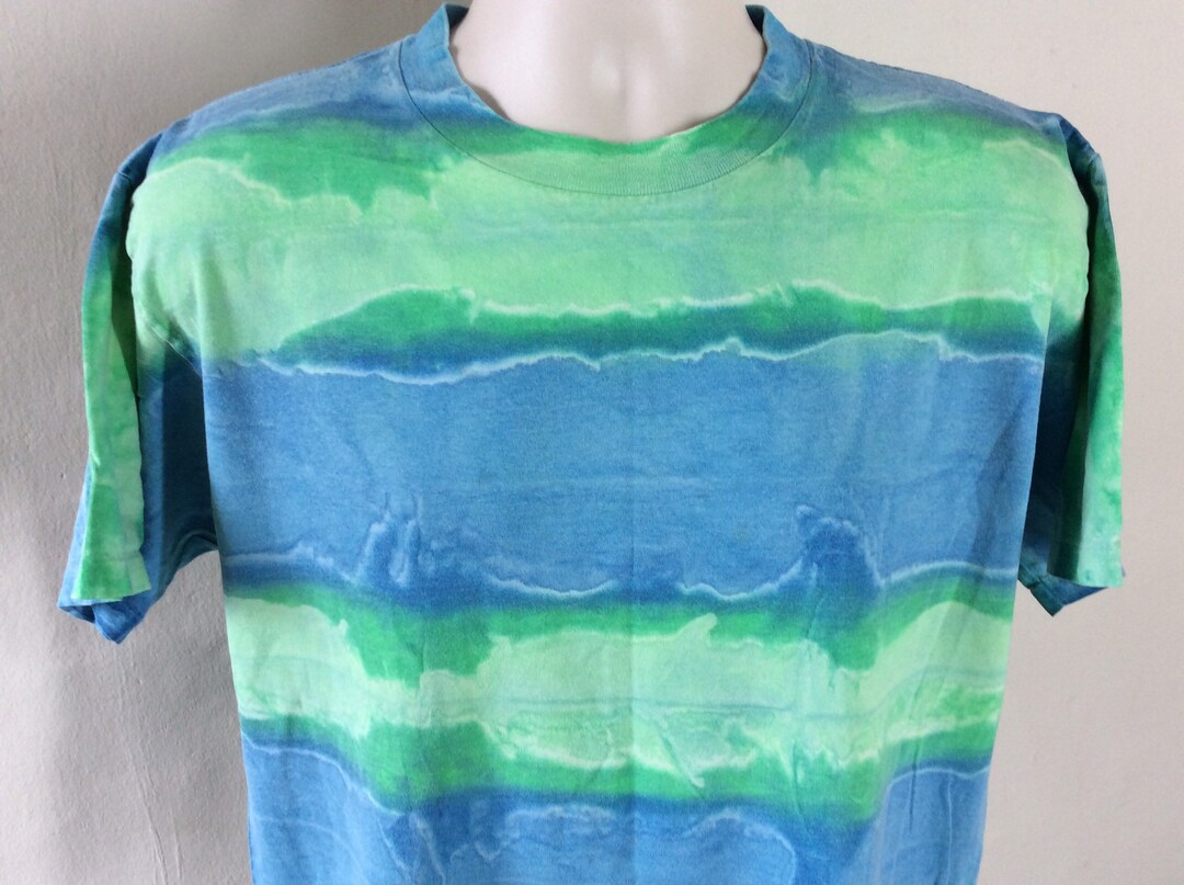Vtg 80s Early 90s in Gear Striped T-shirt Blue Green L Surf - Etsy