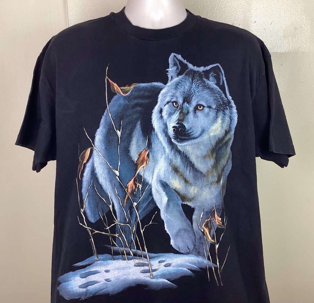 Vtg 1993 Wolf and Rabbit Double Sided T-shirt Black XL 90s Harlequin ...