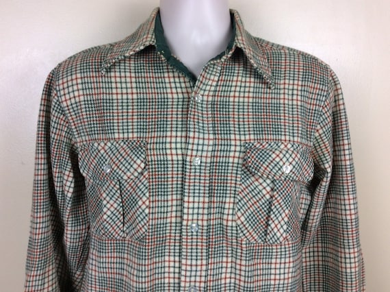 Vtg 70s 80s Pendleton Wool Camisa de manga larga Green M Made in