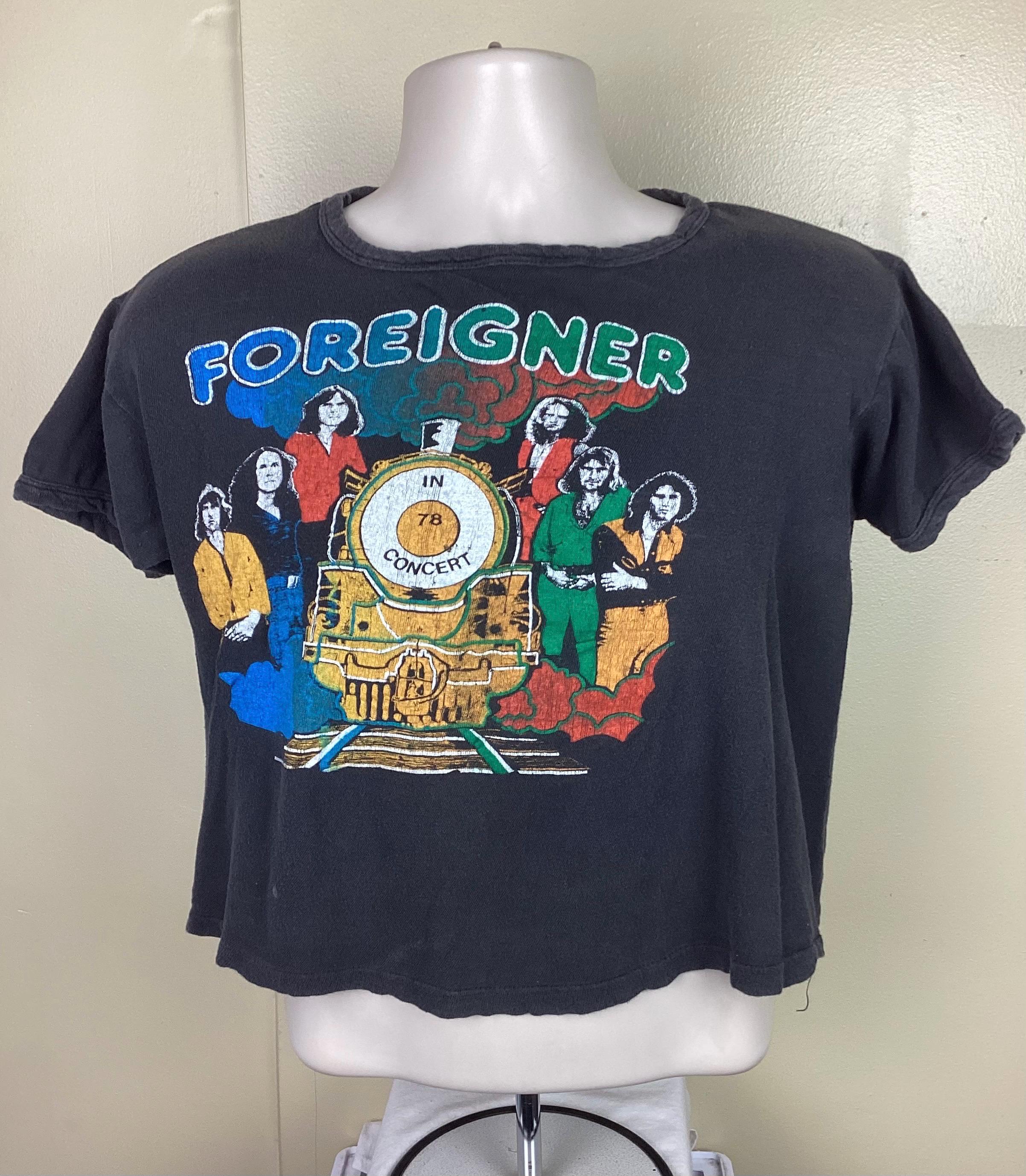 Vtg 1978 Foreigner Concert T-shirt Black L Boxy Fit Half 70s