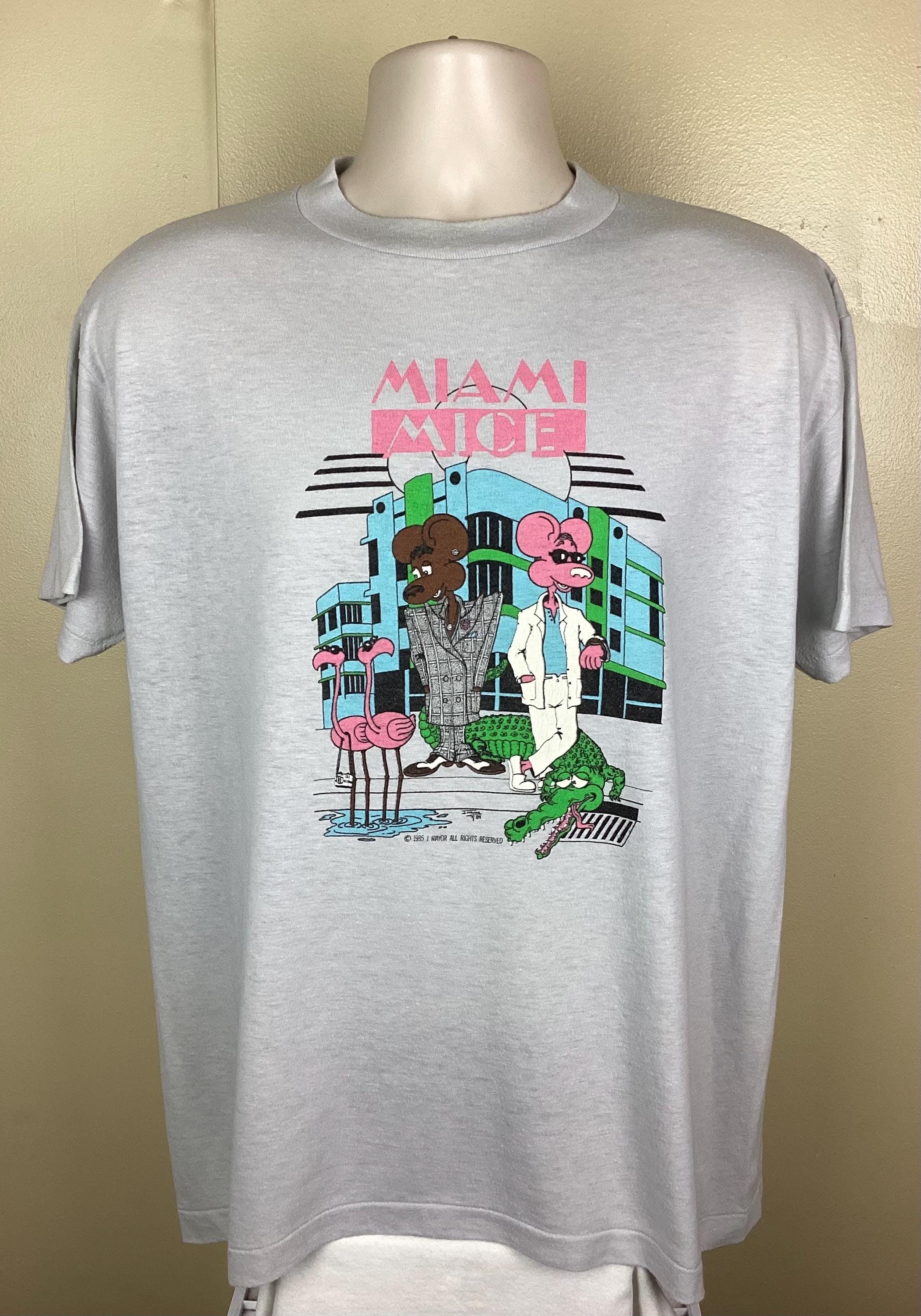 Vtg 1985 Miami Mice T-shirt Gray XL 80s Miami Vice Parody Funny TV