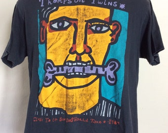 Vtg 1987 Thompson Twins Konzert T-Shirt Schwarz M/L 80s New Wave Synthpop Pop Band