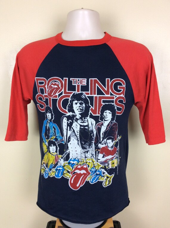Vtg 1981 Rolling Stones Raglan Jersey Style Concert T-shirt Black