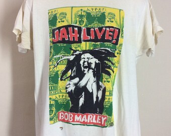 Vtg 80s Jah Live! Bob Marley T-shirt White L/XL Screen Stars Vtg 80s Jah Live! Bob Marley T-shirt White L/XL Screen Stars