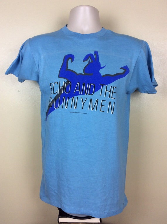 Vtg 1981 Echo And The Bunnymen T-Shirt Blue S/M 8… - image 2
