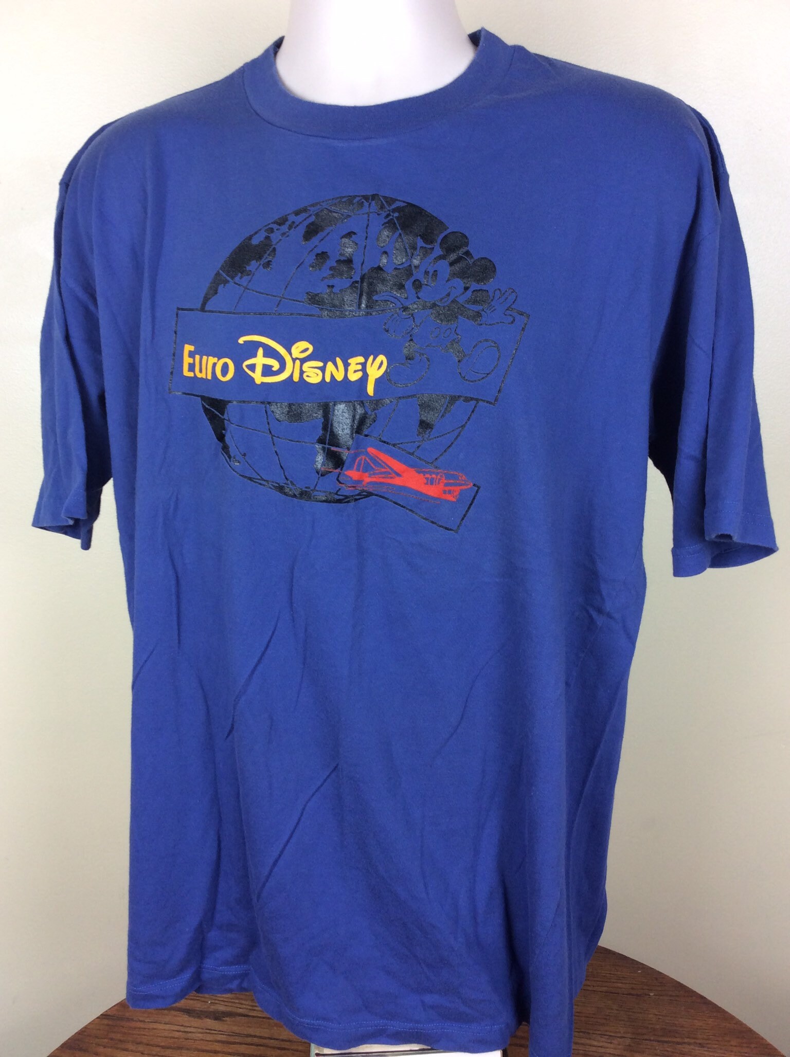 Vtg 90s Euro Disney T-shirt Blue XL Theme Amusement Park World 