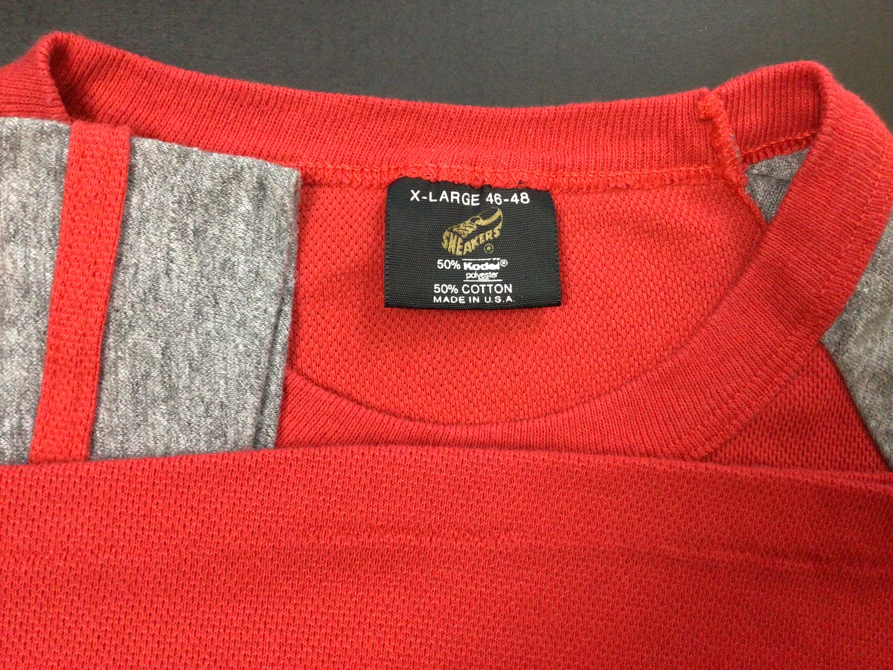 Vtg 80s Sneakers Plain Red Heather Two Tone Raglan Knit T
