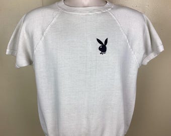 Vtg 70s Playboy Short Sleeve Raglan Crewneck Sweatshirt White M Bunny Logo Shirt