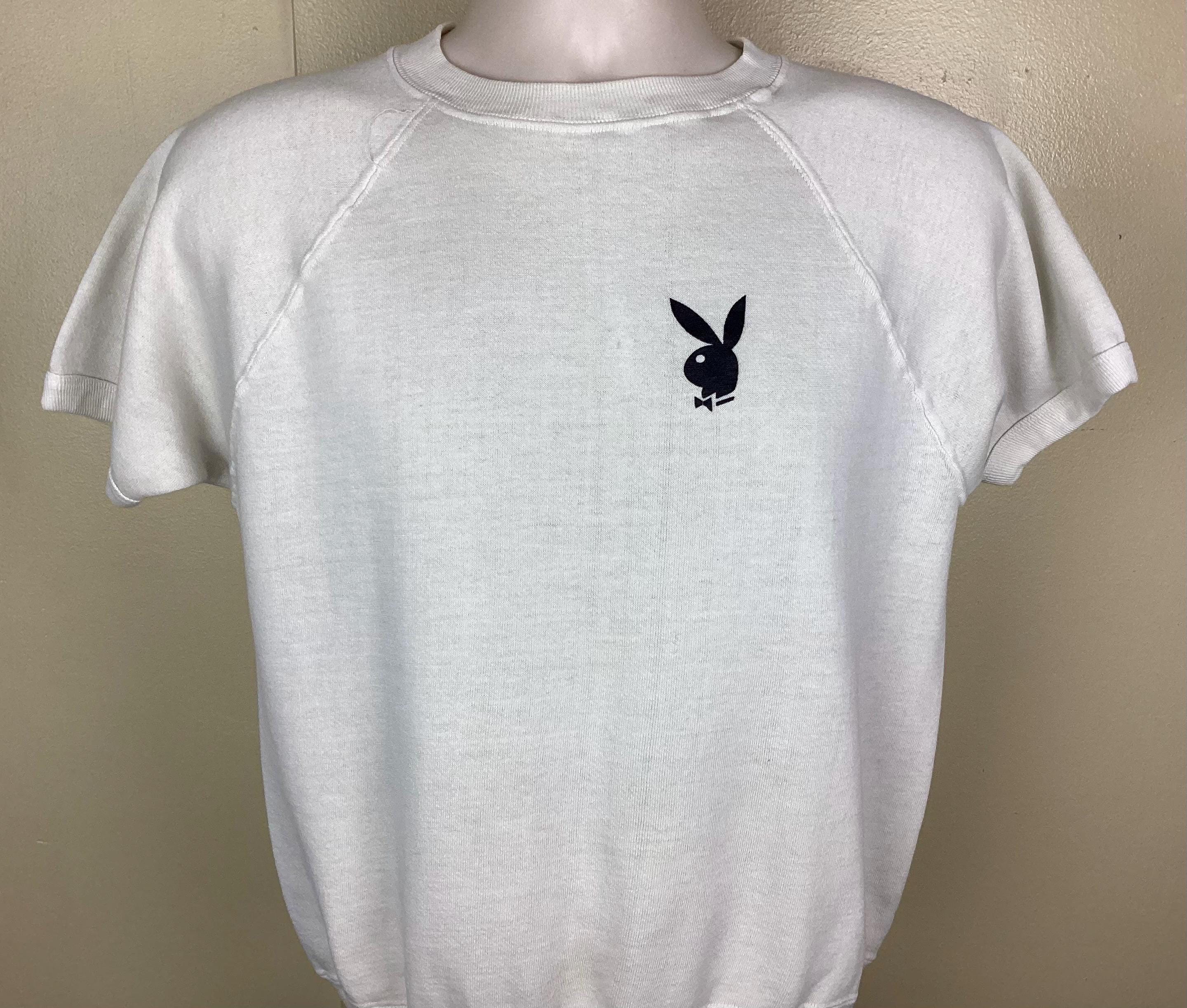 Vtg 70s Playboy Short Sleeve Raglan Crewneck Sweatshirt White M