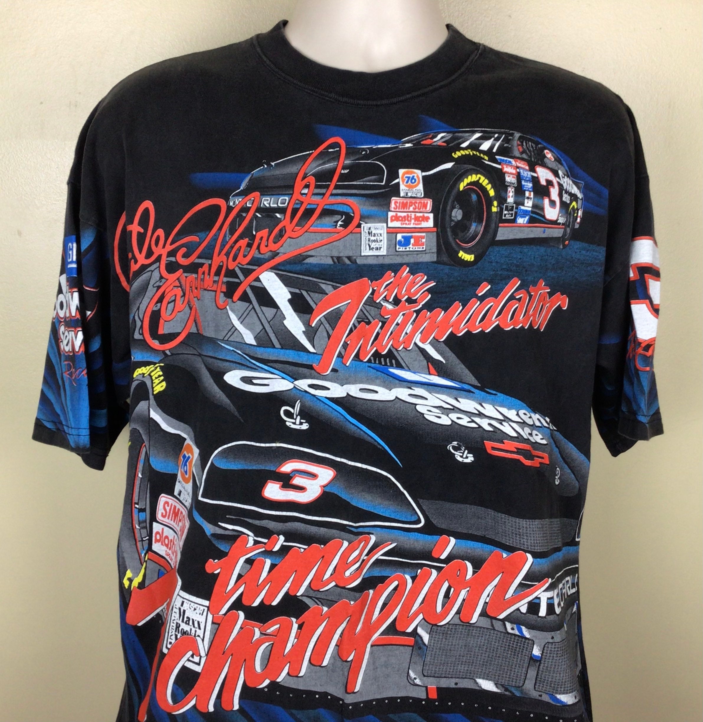 Vtg 1996 Dale Earnhardt All Over Print T-shirt Black L/XL 90s
