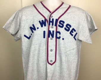 Vtg 30s 40s Empire Baseball Jersey Blue Gray Size 42 LN Whissel Inc Lumber Buffalo NY