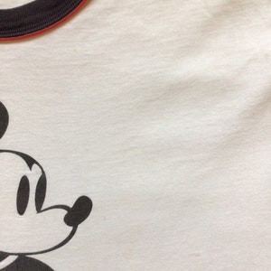 Vtg 80s 90s Mickey Mouse Ringer T-Shirt White L/XL Disney 100% Cotton Made In USA image 7