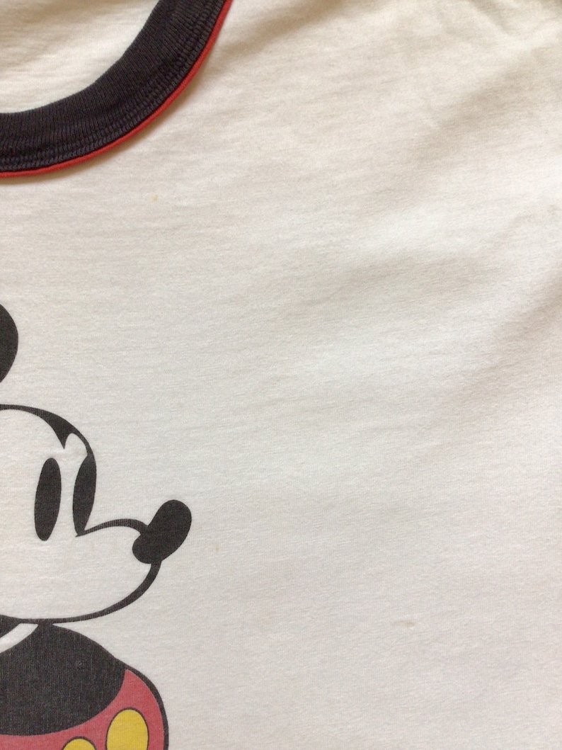 Vtg 80s 90s Mickey Mouse Ringer T-Shirt White L/XL Disney 100% Cotton Made In USA image 7