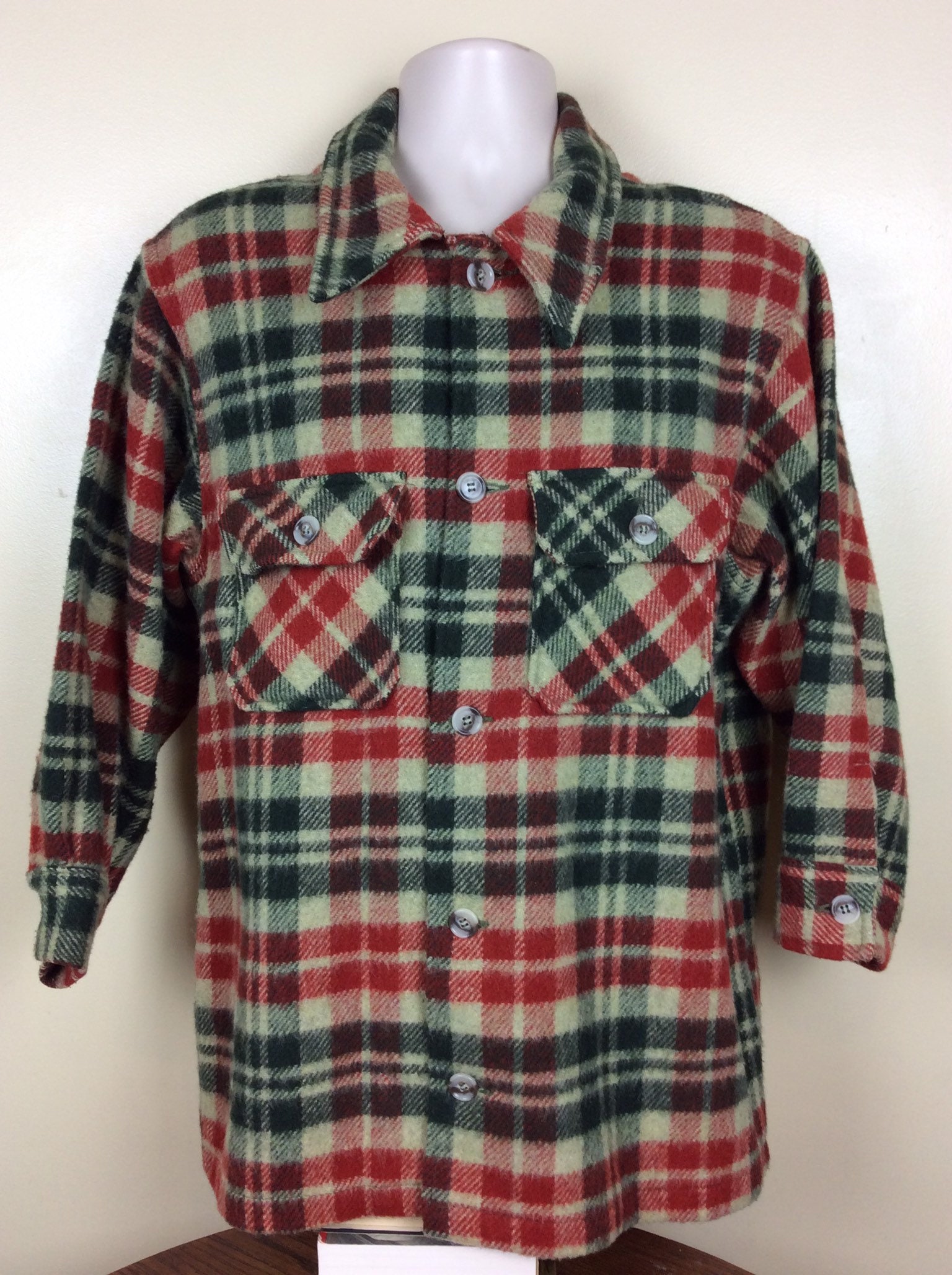 Vtg 70s 80s Woolrich Wool Flannel Shirt Jacket Red L Plaid Hunting