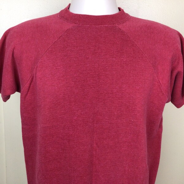 Vtg 70s 80s Plain Faded Red Short Sleeve Raglan Crewneck Sweatshirt Shirt M Blank Pink