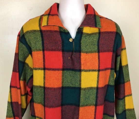 60s wool pullover check shirt
