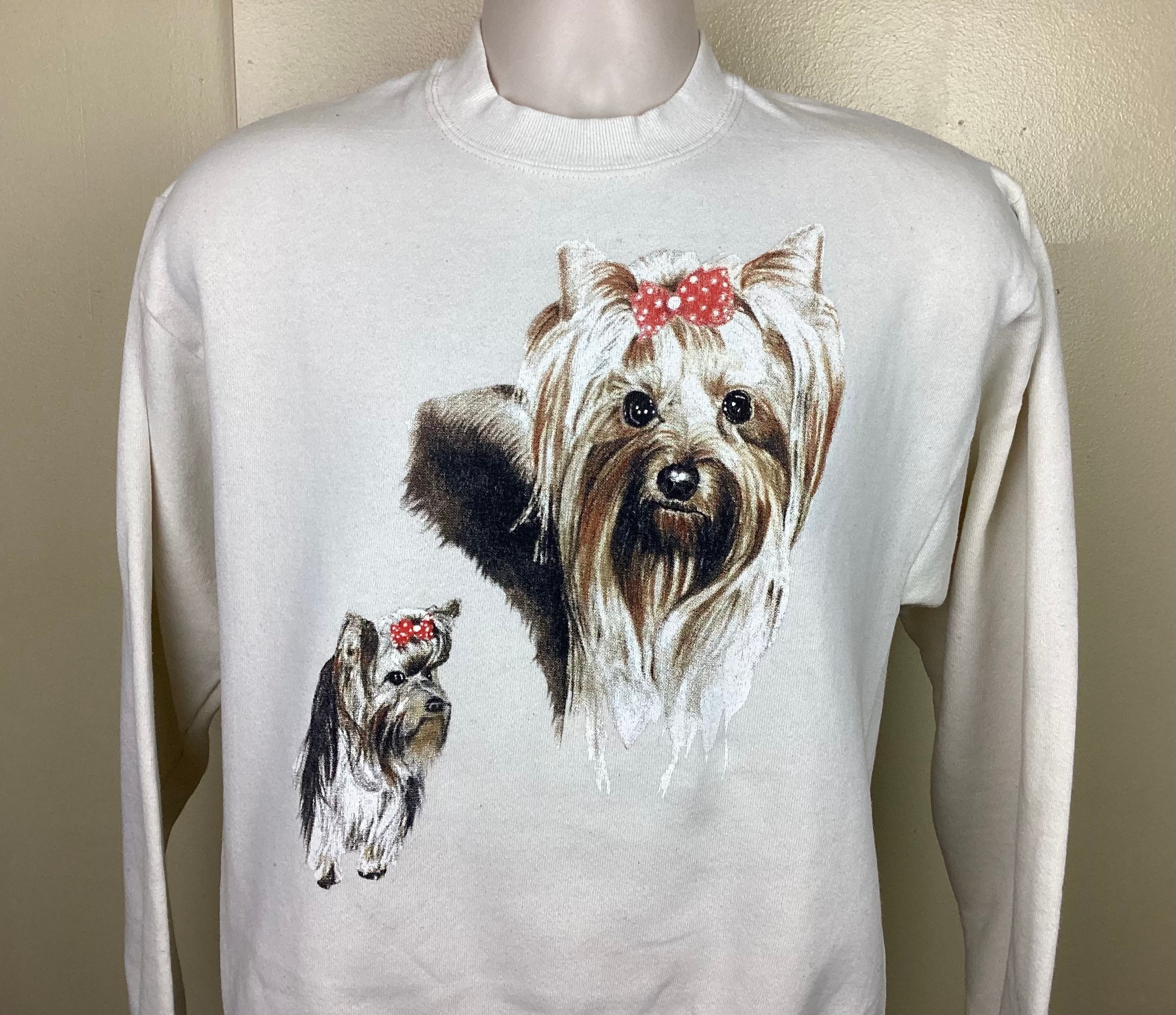 Buy Vtg 90s Y2K Yorkshire Terrier Crewneck Sweatshirt White M 