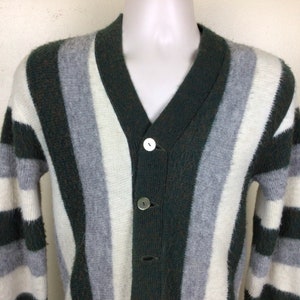 Vtg 60s Campus Orlon Striped Cardigan Sweater Green White S Fuzzy