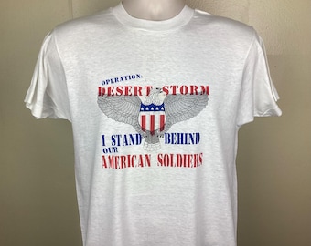 Vintage Operation Desert Storm T-Shirt 90s Screen Stars U.S. American Military War White Size M