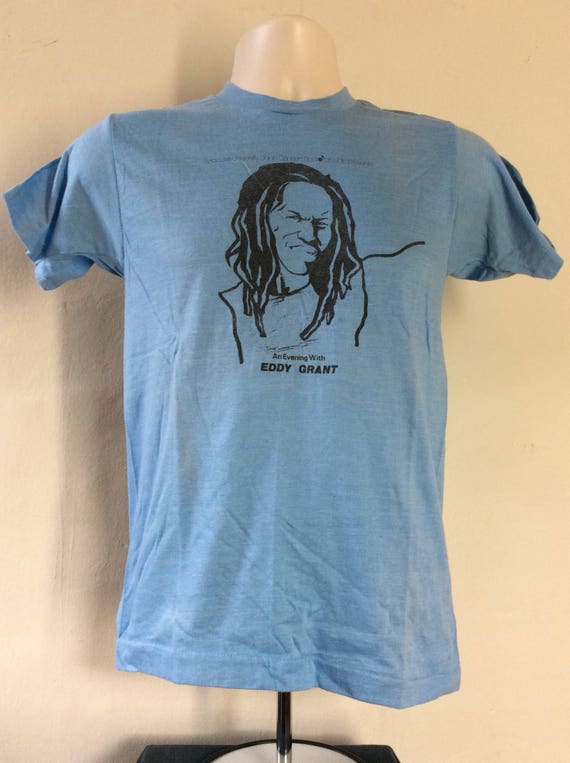 Vtg 80s Eddy Grant Concert T-shirt Blue S/M Screen Stars Pop