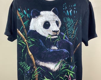 Camiseta vintage Liquid Blue Panda de 1999, estilo anos 90, dupla face, estampa de animal da natureza, preta, tamanho G/GG.
