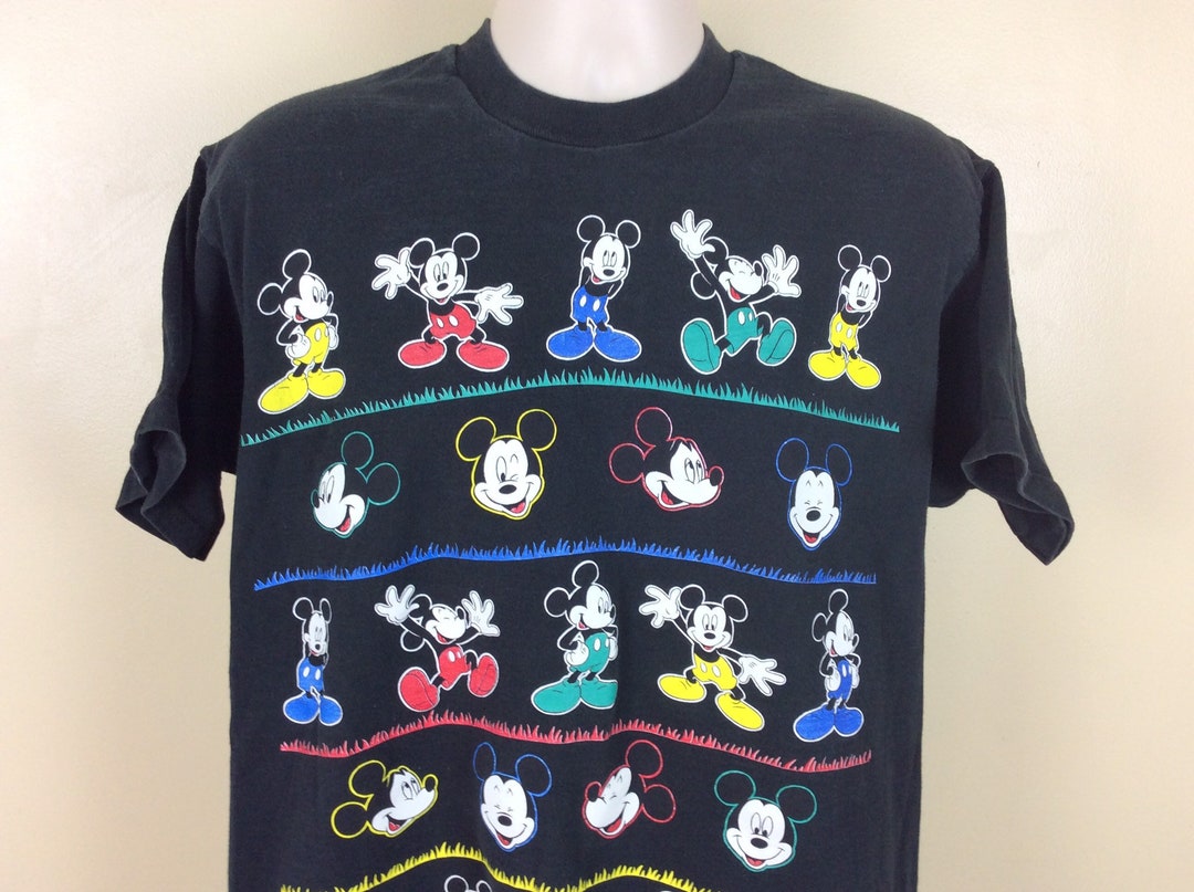 Vtg 90s Mickey Mouse T-shirt Black XL Disney Single Stitch