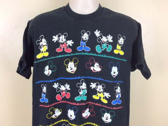 Vtg 90s Mickey Mouse T-shirt Black XL Disney Single Stitch