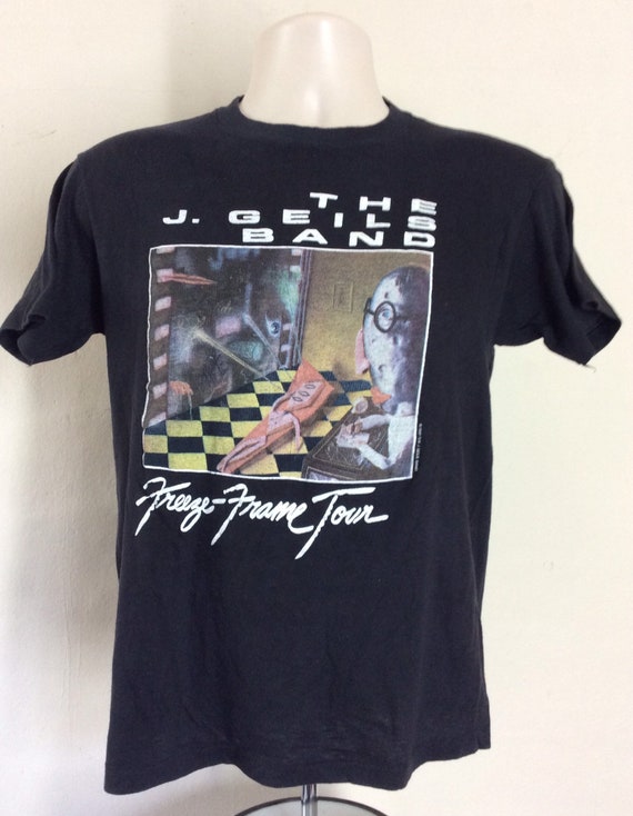 ミュージシャン PHOTO PRINT T-SHIRT Vtg 1981 J Geils Band Freeze Frame Concert T-shirt Black M 80s