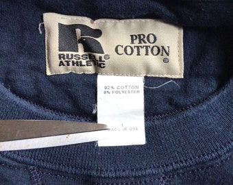 Vtg 90s Russell Athletic Pro Cotton Crewneck Sweatshirt Navy Blue