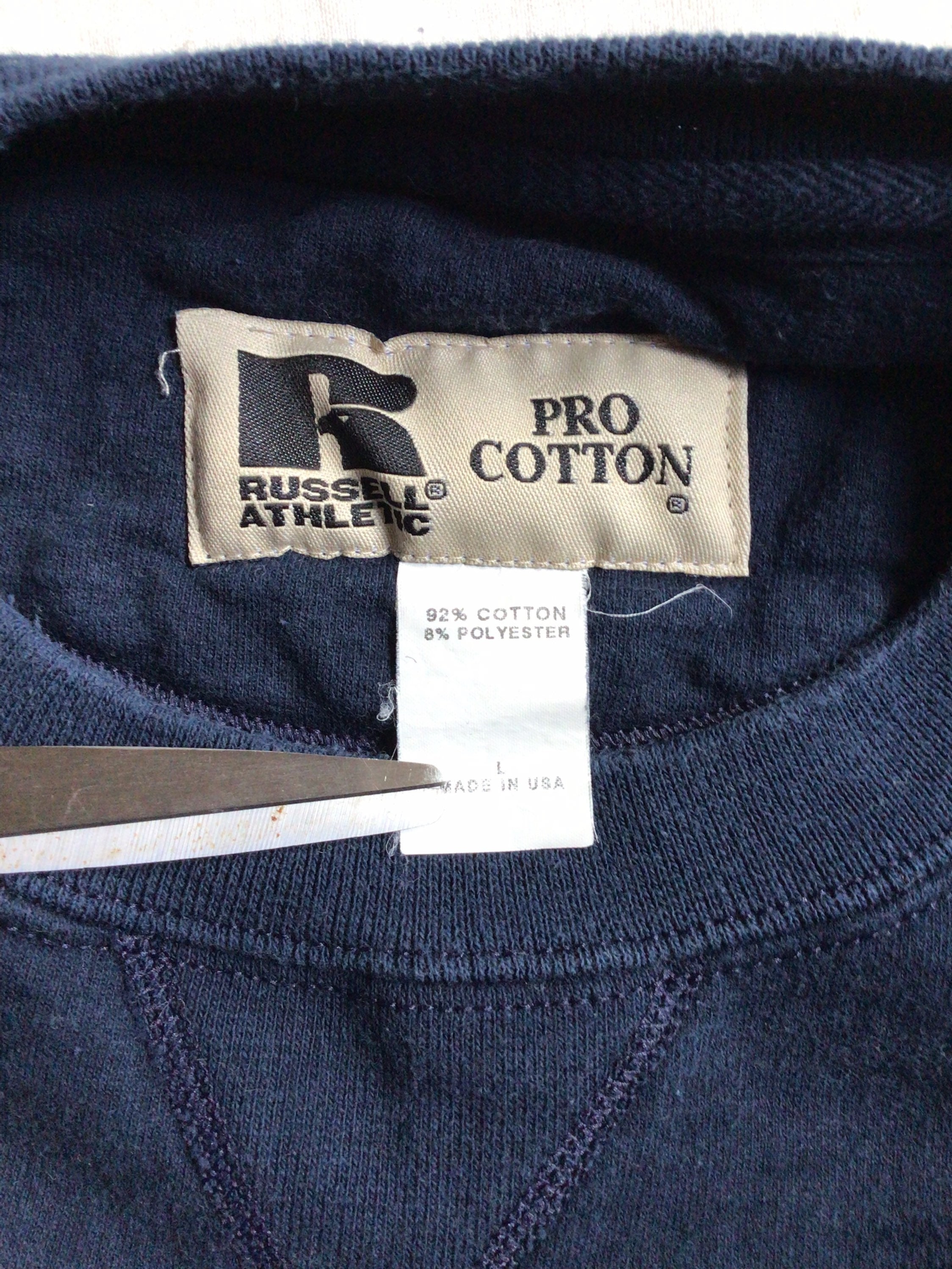 Vtg 90s Russell Athletic Pro Cotton Crewneck Sweatshirt Navy