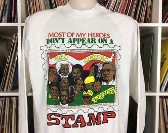 Vtg 80s Early 90s Black History Stamp Sweatshirt White M/L Raglan Crew Neck Civil Rights  Martin Luther King Malcolm X