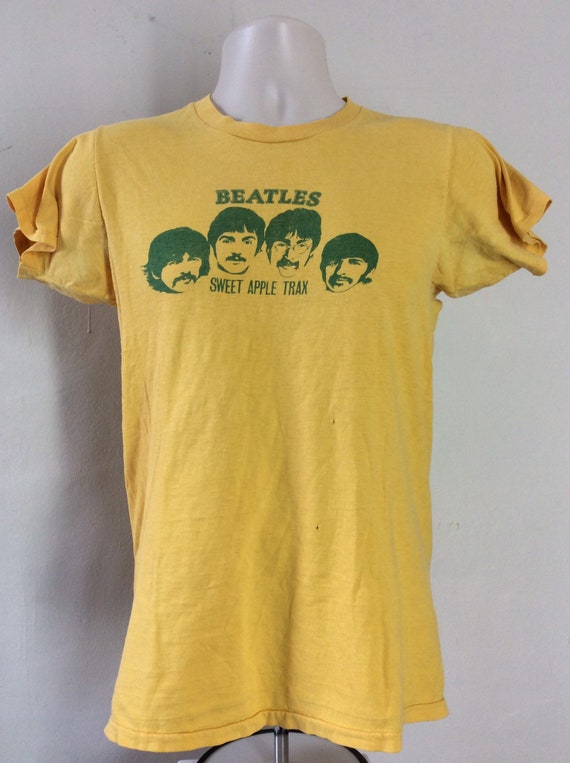 Vtg 1975 the Beatles Sweet Apple Trax T-shirt Yellow XS/S 70s John