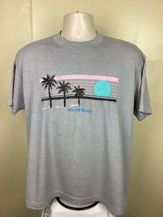 1980年代T.REX グレー Tシャツ Vtg 80s Myrtle Beach T-shirt Gray XL Palm Trees Sunset Single