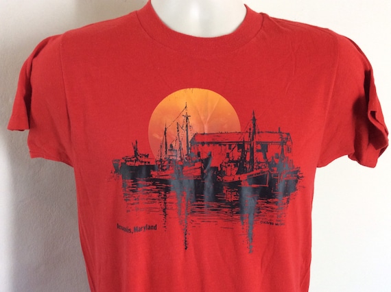 Vtg 1980 Annapolis Maryland T-Shirt Red XS/S 80s … - image 1