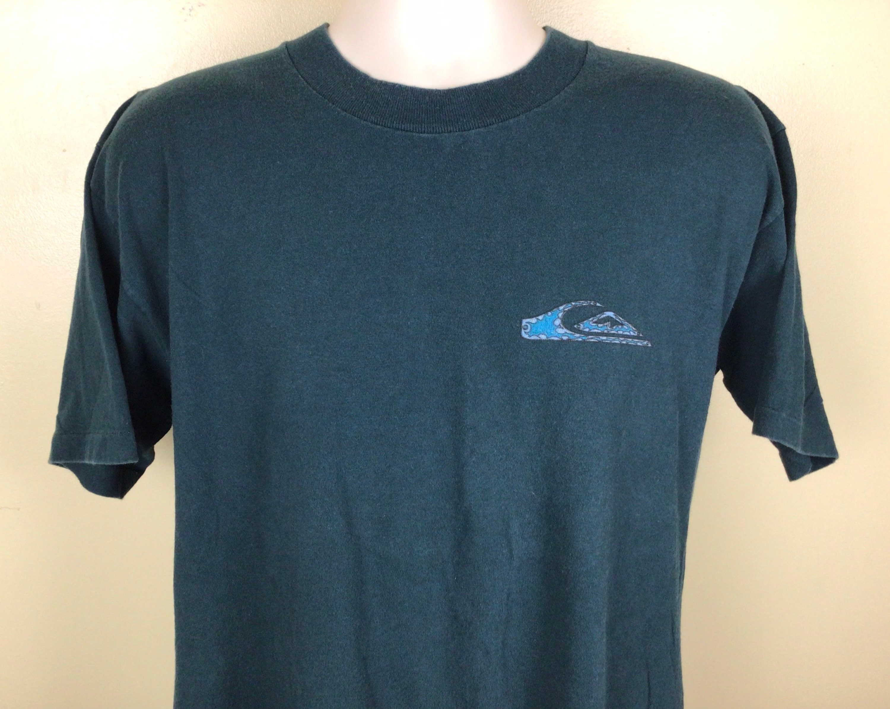 Vtg 90s Quiksilver T-shirt Teal Green L Surf Skate Brand