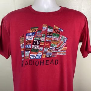 Vtg 2003 Radiohead Hail to the Thief T-shirt Red L Y2K W.A.S.T.E.