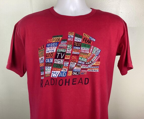 Vtg 2003 Radiohead Hail to the Thief T-shirt Red L Y2K