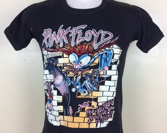 Vtg 80s Pink Floyd the Wall Concert T-shirt Black XS/S Vtg 80s Pink Floyd the Wall Concert T-shirt Black XS/S