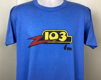 Vtg 80s Z103 FM T-shirt Blue L Radio Station Single Stitch