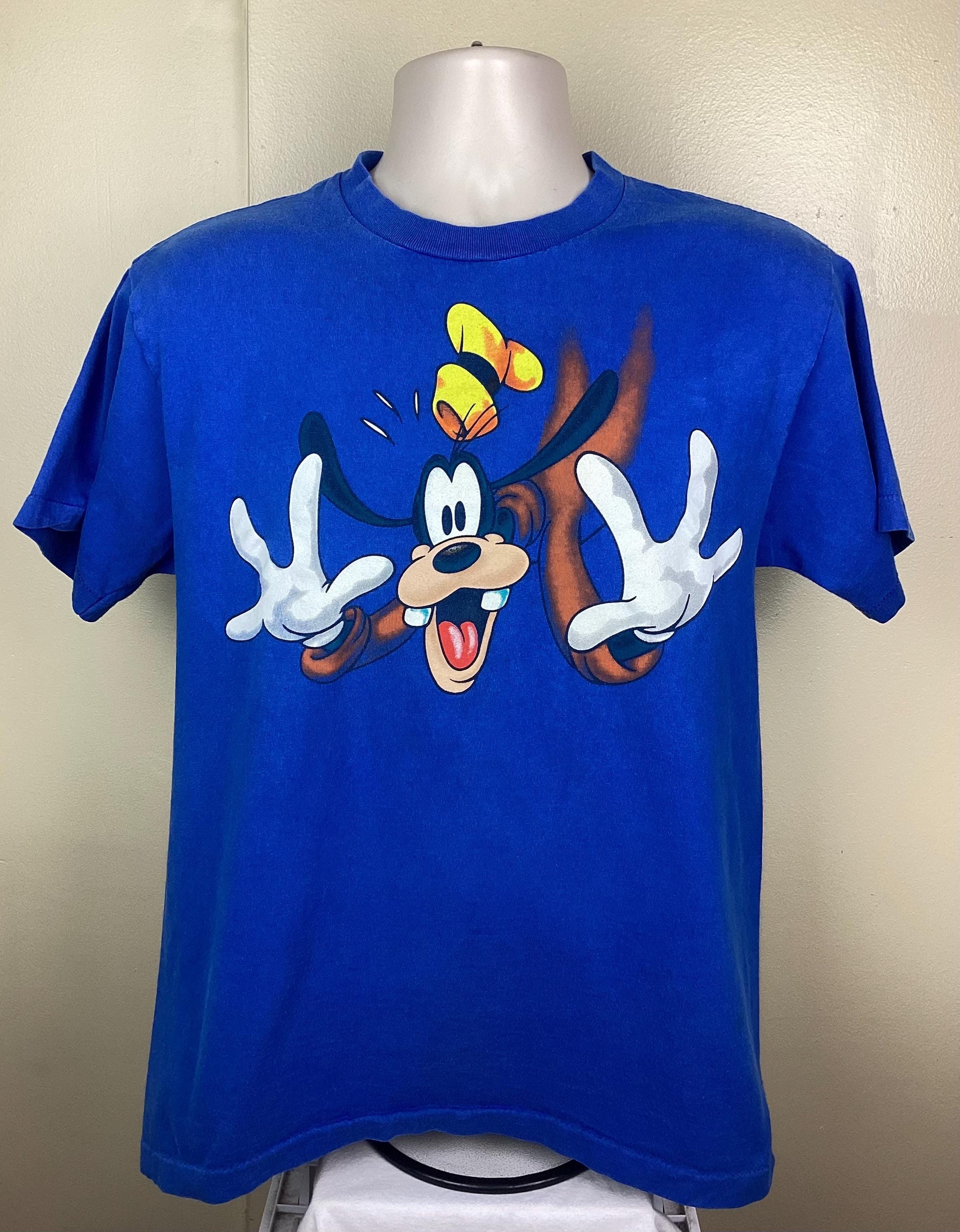 Vtg 90s Disney Goofy Double Sided T-shirt Blue M Single Stitch 100