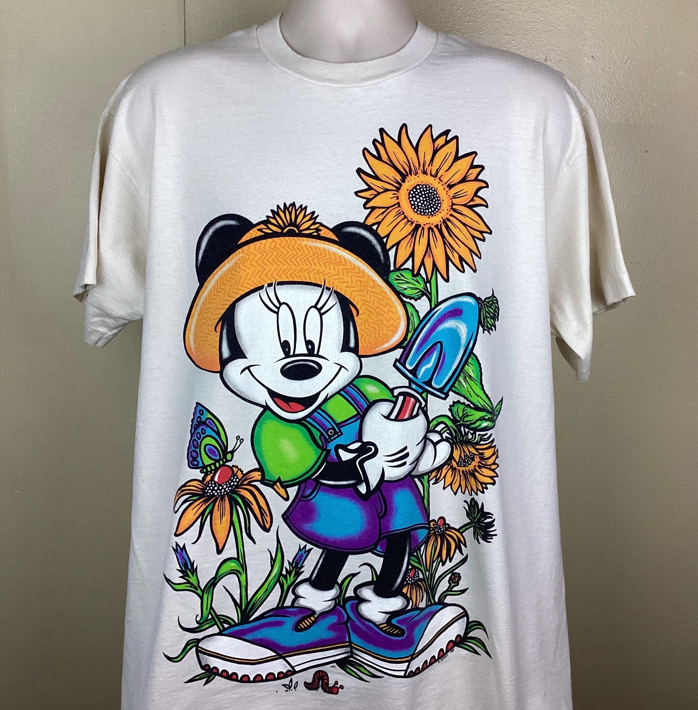 Vtg 1985 Minnie Mouse Garden T-shirt off White XL Single Stitch